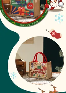 Sacchetti regalo di Natale in juta creativi con stampe festive di Babbo Natale e pupazzo di neve