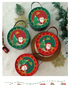 Dekorative runde Weihnachtsgeschenkboxen mit Griffen, Weihnachtsmann- und Baummotiven