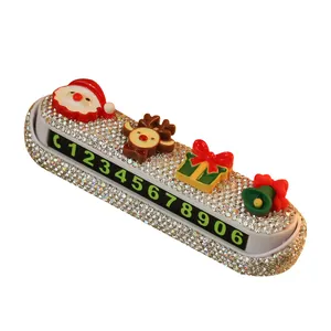 Christmas themed rhinestone car temporary parking number plate with Santa and reindeer