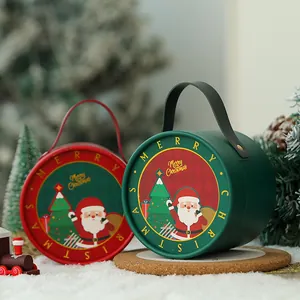 Runde dekorative Weihnachts-Geschenkboxen mit Weihnachtsmann-Illustrationen und Griffen