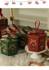 Elegante sechseckige Weihnachts-Geschenkboxen für Äpfel in festlichem Rot und Grün
