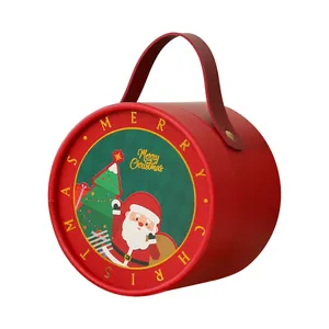 Rote zylindrische Weihnachts-Apfelbox mit Weihnachtsmann-Motiv und praktischem Tragegriff