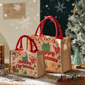 Sacchetti regalo di Natale in juta con stampe festive e cartoni animati per la festa