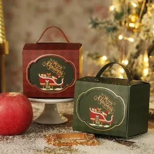 Tragbare Weihnachts-Apfelschachteln in Rot und Grün mit festlichem Merry Christmas Motiv