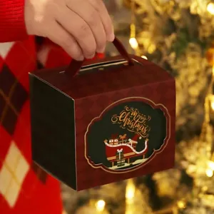 Festliche rote Weihnachts-Apfelbox zum Tragen mit Merry Christmas Schlitten-Design