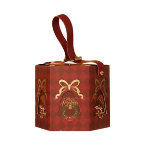 Festliche rote Weihnachts-Geschenkbox mit Ledergriff und Glockenkranz-Musterung