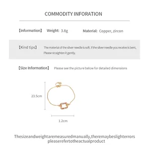 Detailed product specification sheet for 18K gold plated zircon bracelet with dimensions