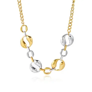 Élégant collier en métal bicolore or et argent avec maillons abstraits pour femmes