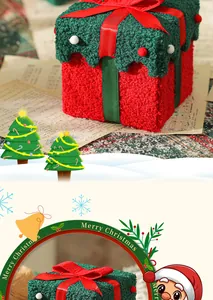 Gedetailleerde macro-weergave van een luxe rood-groene fleece kerstcadeauverpakking met lint