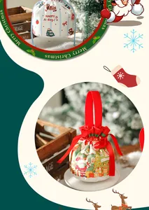 Festlicher Weihnachts-Geschenkbeutel mit Kordelzug, Weihnachtsmann und Rentier für Kinder