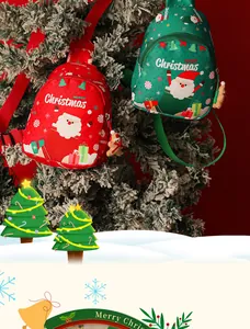 Mini zaini natalizi festivi rossi e verdi con Babbo Natale e motivi delle festività