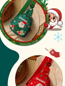 Vista dettagliata dei borselli rossi e verdi a tema natalizio Babbo Natale per bambini