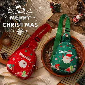 Zaini monospalla festivi di Babbo Natale per bambini in rosso e verde, regali di Natale