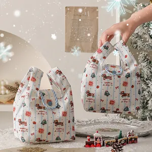 Feestelijke kerst canvas draagtas met schattig hondenpatroon voor kerstcadeaus