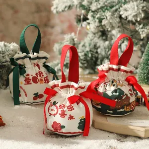 Set festlicher Weihnachtsbeutel mit Kordelzug, Weihnachtsmann-Motiven für Süßigkeiten