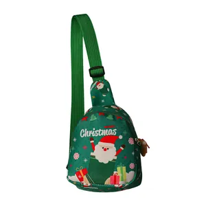 Borsa a tracolla festiva verde per bambini con Babbo Natale ideale per regali di Natale e dolci