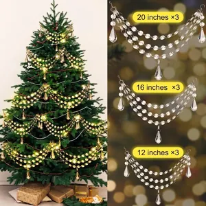 Juego de 3 guirnaldas de cuentas de cristal para decorar árboles de Navidad con gotas