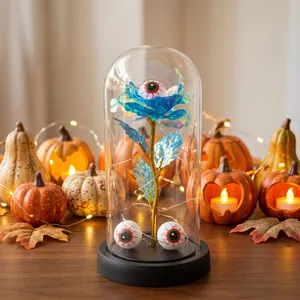 Cúpula decorativa de Halloween con rosa azul iridiscente, globos oculares y luces LED