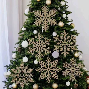Champagne Gold Snowflake Christmas Decorations Glitter Large Hanging Ornaments Winter Home Window Indoor Outdoor Party Decor