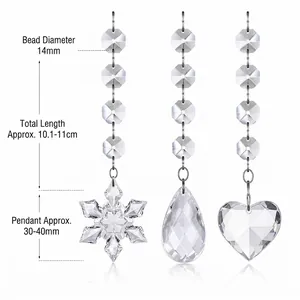 Transparent crystal bead Christmas ornaments with snowflake heart teardrop pendants