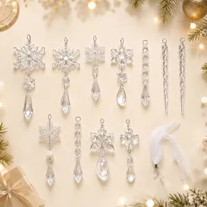 Transparentes Acryl-Schneeflocken und Eiszapfen-Set für den Weihnachtsbaum