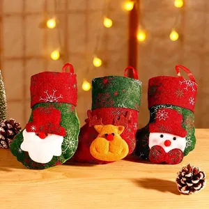 Set of 3 mini Christmas stockings with Santa reindeer snowman designs for tree decor