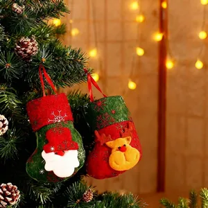 Mini Santa and Reindeer Christmas stocking ornaments for holiday tree decoration