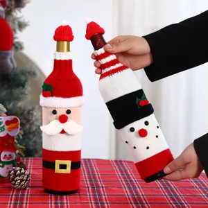 Housses de bouteille de vin tricotées de Noël avec Père Noël et bonhomme de neige