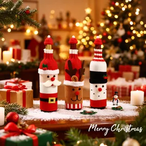 Couvre-bouteilles de vin de Noël en tricot festif avec motifs Père Noël et Renne