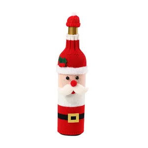 Housse de bouteille de vin tricotée Père Noël pour décoration de table de fête de Noël
