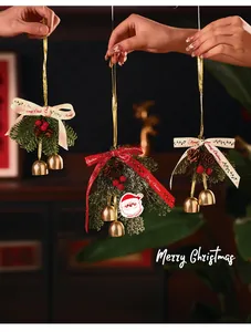Set of festive Christmas tree hanging ornaments featuring bows, bells, and pine needles