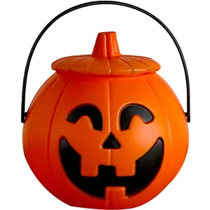 Secchiello lanterna a zucca di Halloween arancione con manico per caramelle per bambini