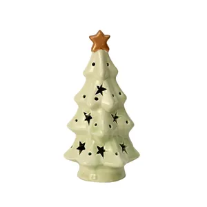 Elegant ceramic Christmas tree night light with star cutouts for festive home decor