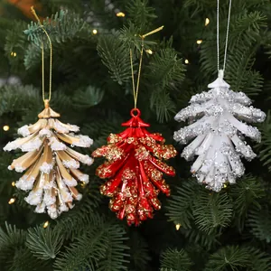 Kerst Dennenappel Hangers Verguld Geschilderd Pailletten PC Kunststof Feestelijke Kerstboom Decoratie Voor Feest Vakantie Thuis Decor