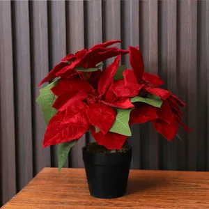 Poinsettia artificiel rouge en pot pour décoration de Noël et ambiance festive de maison