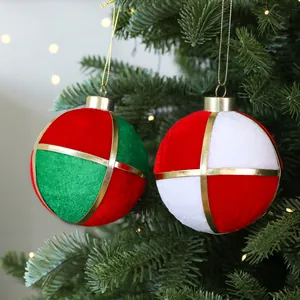 Adornos de Bolas de Navidad de Terciopelo Rojo Verde Blanco Bolas de Espuma Con Cinta Dorada Decoración de Árbol