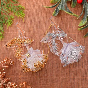 Clear acrylic rose Christmas tree ornaments with gold and silver glitter decorations