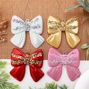 Set di quattro decorazioni colorate a fiocco glitterato per l'albero di Natale fai-da-te