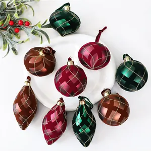 Palle di Natale Fioccate e Dipinte in Plastica Opaca Con Motivo a Griglia Luccicante per Decorazione Albero di Natale Articoli per Feste