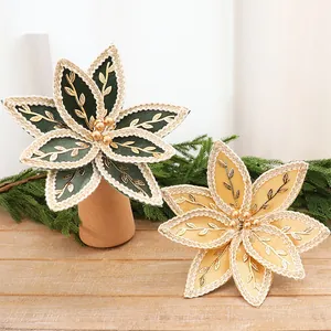Elégantes tiges de poinsettia artificielles vertes et dorées pour la décoration de Noël DIY.