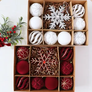 Festive assorted velvet and glitter Christmas ball ornament set in red and white