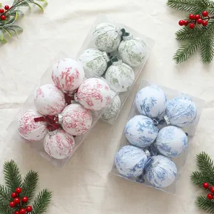 Set of Christmas printed cloth wrapped ball ornaments in red, green and blue