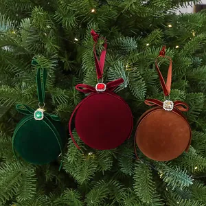 Elegant velvet Christmas ball ornaments with rhinestone accents and velvet bows