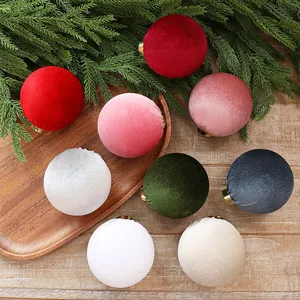 Velvet Wrapped Christmas Ball Ornaments Plastic Hanging Pendants For Christmas Tree Decorations Holiday Party Decor
