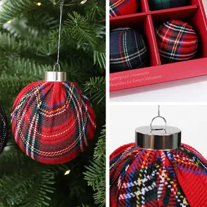 Set di 9 palline di Natale infrangibili in tessuto scozzese rosso e blu per l'albero