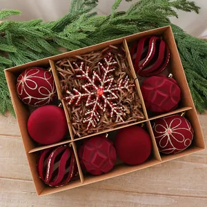 Premium velvet red Christmas ornaments set with snowflake pendant in a craft box
