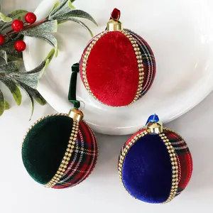 Bola de Navidad de Terciopelo a Cuadros Adorno de Bloques de Color Strass Colgante para Árbol de Navidad Decoración Festiva