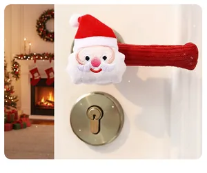 Close-up of Santa Claus knitted doorknob cover for festive Christmas home decoration