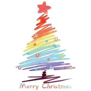 Rainbow scribble Christmas tree window decal for festive holiday scene decoration