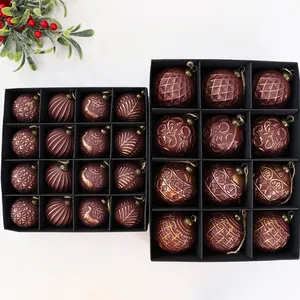 Set di palline di Natale bordeaux antico galvanizzate con motivi vari in scatole